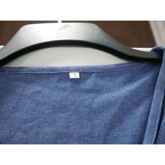 Women's Blue V-Neck Short Sleeve Top L - Picture 8 of 8